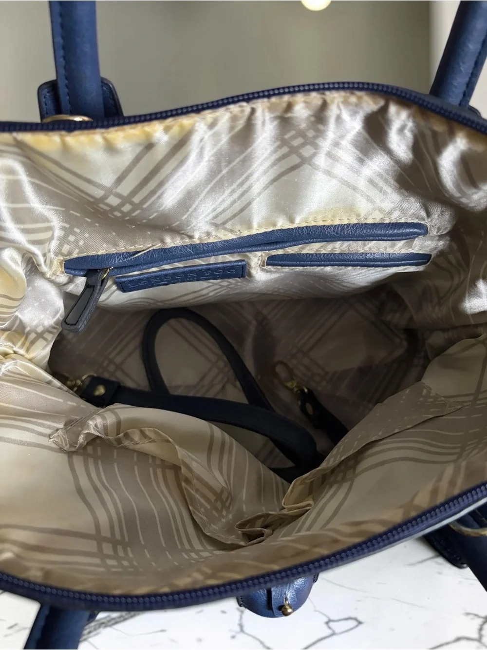 London Fog Navy Textured Dome Satchel